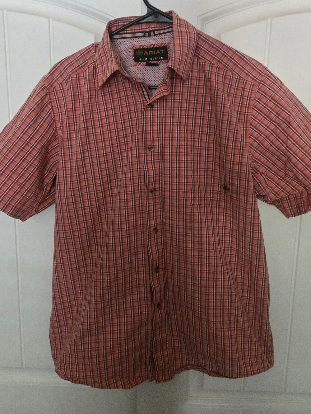 Ariat Pro Series Shirt Mens Small Red Plaid Short Sleeve Button Up Western